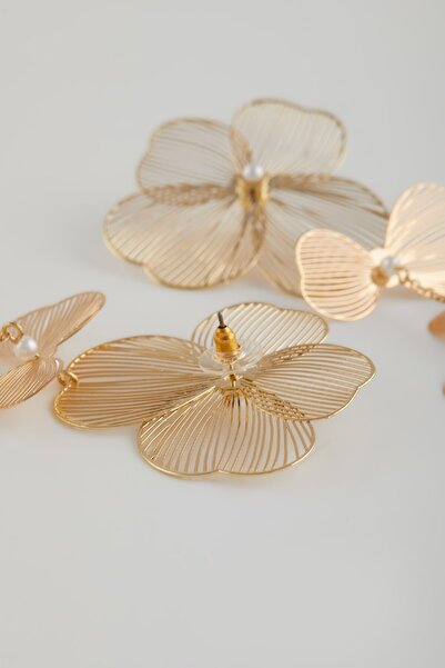 DeFacto Women's Flower Motif Matte Gold Earrings E1325Axns