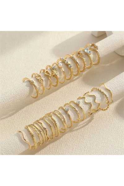 KOÇER AWM 28 Parça Gold ve Gümüş Renk Kadın Yüzük Seti