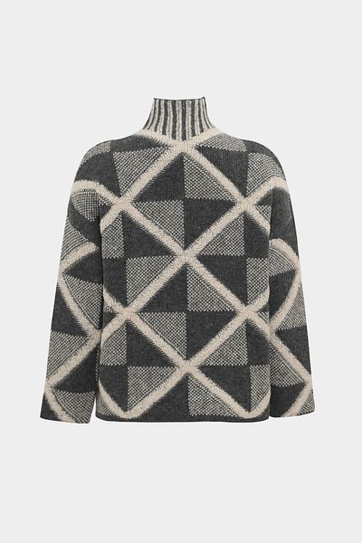 Açelya Okcu Premium Oversize Wool Blended Geometric Pattern Women's Knitwear Sweater