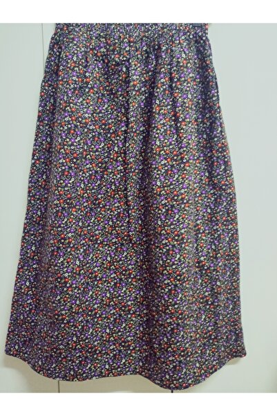 hoaryage 95cm Maxi Length Crispy Floral Print Flannel Skirt - Elastic Waist