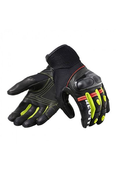 Revit Metric Summer Leather Gloves Black-Neon Yellow