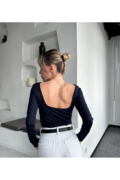 Moda Hour Mh Sırt Dekolteli Lacivert Body