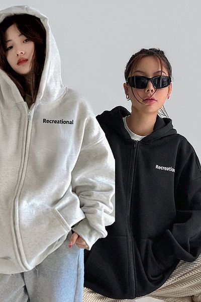 modaberry Cardigan gros Recreational din 2 piese - Cardigan supradimensionat de iarnă cu glugă și buzunare cu fermoar cu imprimeu negru gri