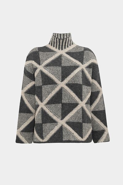 Açelya Okcu Premium Oversize Wool Blended Geometric Pattern Women's Knitwear Sweater