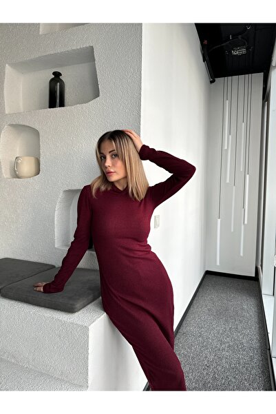 Moda Hour Mh Kapüşonlu Mavi Midi Elbise