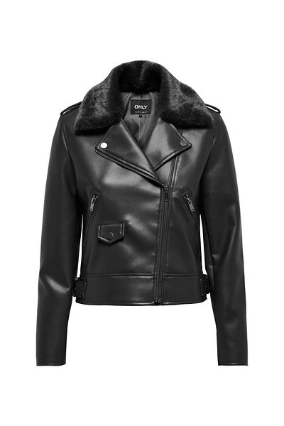 ONLY Black Women's Coat Onlvilhelma Faux Leather Biker Otw