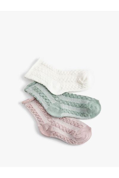 Koton Set de 3 șosete multicolore din amestec de bumbac texturat
