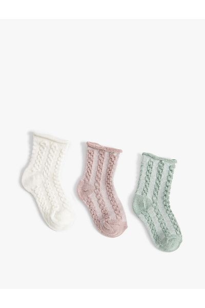 Koton Set de 3 șosete multicolore din amestec de bumbac texturat