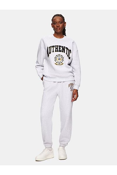 Ltb Basic Slogan Knitted Gray Sweatshirt