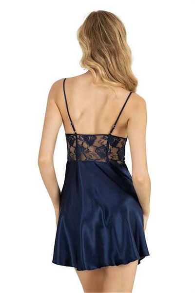 PRIMODA Beruflic Navy Blue Short Satin Nightgown 8239