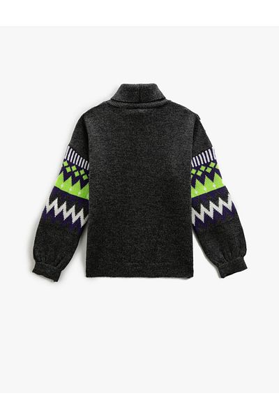 Koton Turtleneck Knitwear Sweater Geometric Patterned Long Sleeve
