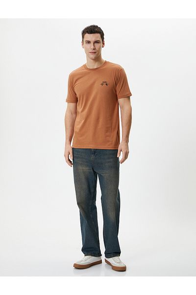 Koton Slogan Printed T-Shirt Slim Fit Crew Neck Short Sleeve Cotton