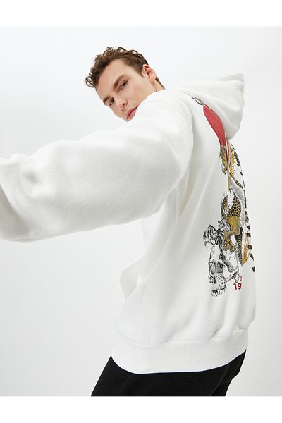 Koton Oversize Hoodie με θέμα την Άπω Ανατολή - Τύπωμα στην πλάτη, τσέπες καγκουρό και ράσο