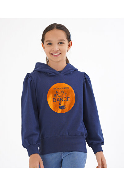 Primo Gino Cotton Terry Full Sleeves Hoodie With Foil Print - Navy