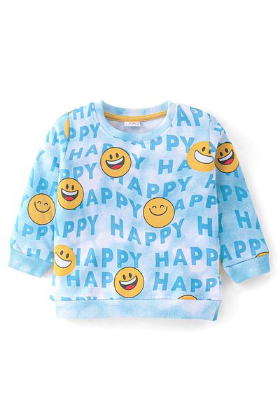 Babyhug 100% Cotton Knit Full Sleeves All Over Printed T-Shirt & Lounge Pants/Co-ord Set - Blue