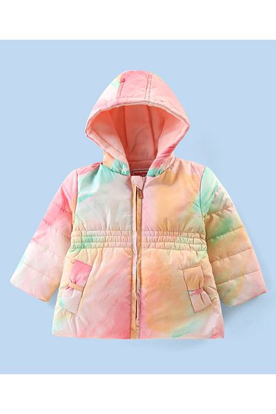 Babyhug Full Sleeves Hooded & Padded Jacket Tie Dye Print- Pink