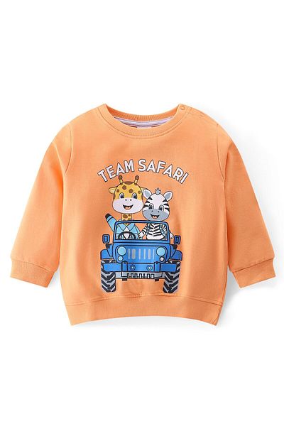 Babyhug Cotton Knit Full Sleeves T-Shirt & Lounge Pants Set With Animals Safari Print - Orange