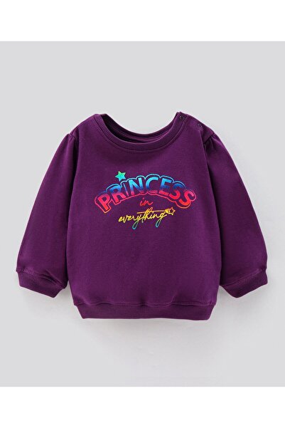 Bonfino سويت شيرت قطني بأكمام طويلة وطبعة نصية - أرجواني