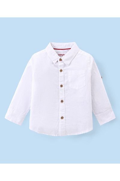 Babyhug Cotton Woven Full Sleeves Solid Color Shirt & Denim Jeans Set - White