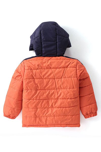 Babyhug Full Sleeves Padded & Hooded Jacket With Text Embroidery- Orange