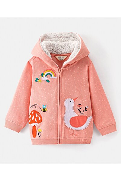 Bonfino 100%Cotton French Terry Fabric Hooded Full Sleeves Sweatshirt Applique Embroidery-Coral Pink
