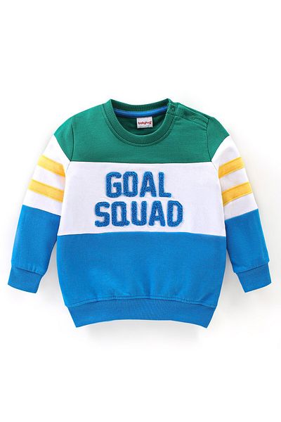 Babyhug 100% Cotton Knit Full Sleeves T-Shirts & Lounge Pant Sets Text Embroidery-Green Blue & White