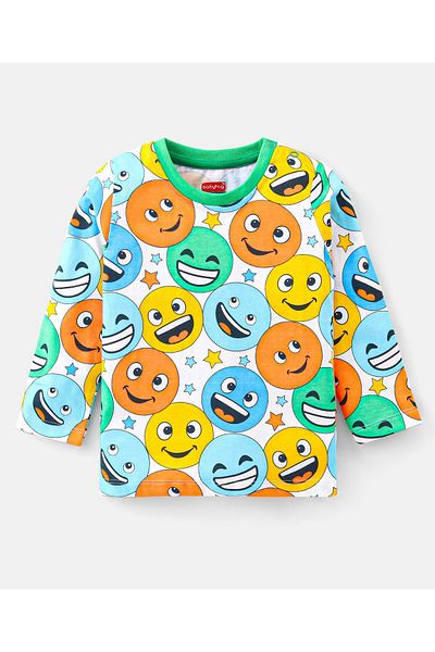 Babyhug طقم بدلة نوم بأكمام طويلة من القطن المحبوك مع طبعة ابتسامة - متعدد الألوان