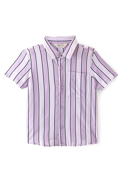 Bonfino 100% Viscose Half Sleeves Shirt & Shorts Set Striped - Lilac