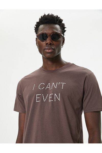Koton Slim Fit T-Shirt - Κεντημένο με σύνθημα - Ασπίδα ποδηλάτου και κοντομάνικο βαμβακερό