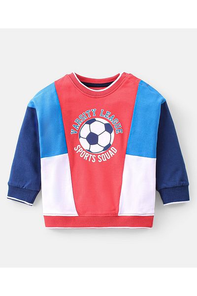 Babyhug 100% Cotton Knit Full Sleeves T-Shirt & Lounge Pant With Text Print - Red & Blue