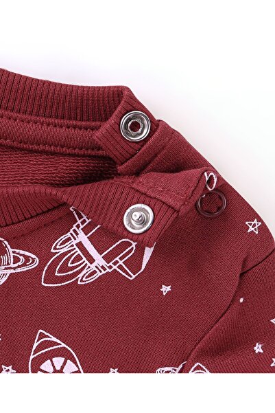 Babyhug Cotton Knit Full Sleeves Sweatshirt Space Foil Print Detailing - Red