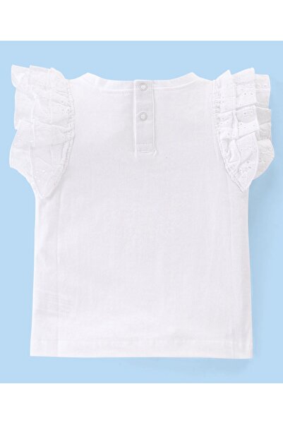 Babyhug 100% Cotton Knit Frill Sleeves Floral Print Top & Skirt Set - White & Red