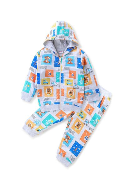 Babyhug 100% Cotton Knit Full Sleeves Hooded T-Shirt &  Lounge Pants/Co-ord Set Lion  - Multicolour