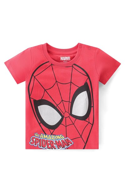 Babyhug Marvel تيشيرت نصف كم من القطن المحبوك بنسبة 100% مزين برسومات سبايدرم...