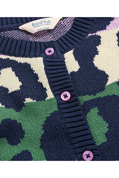 Bonfino 100% Cotton Knit Full Sleeve Drop Shoulder Front Open Sweater - Green Yellow & Black