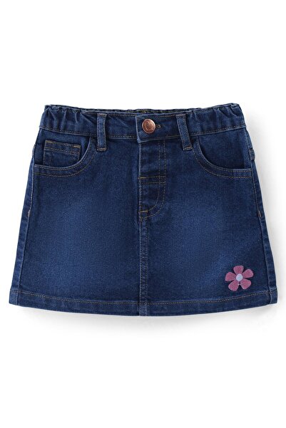 Babyhug Cotton Knit Half Sleeves Top & Denim Skirt Set With Unicorn Print - Yellow/Blue