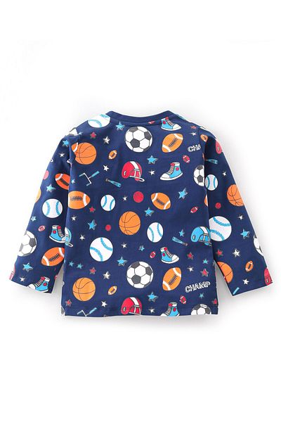 Babyhug Babyhug 100% Cotton Ball Graphic Knit Full Sleeves T-Shirt - Navy Blue