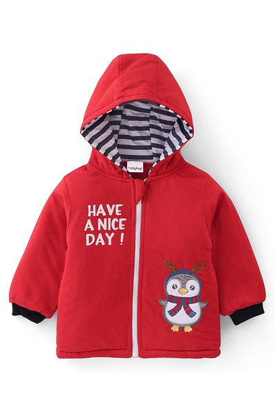 Babyhug طقم سويت شيرت وبنطلون رياضي بأكمام طويلة من القطن المحبوك مع تطريز البطريق - أحمر