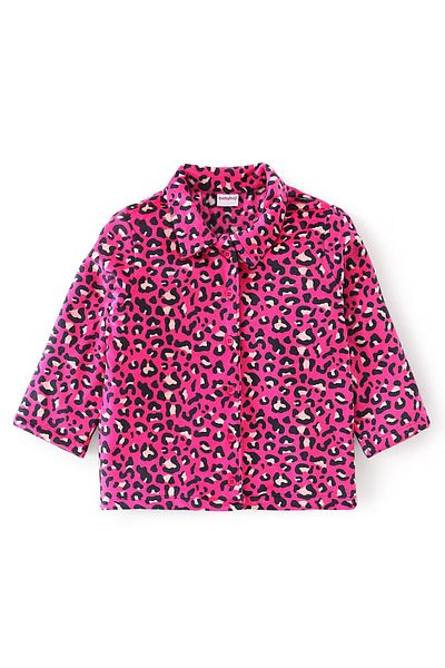 Babyhug Full Sleeves Winter Wear/Co-ord Set With Leopard Print - Pink