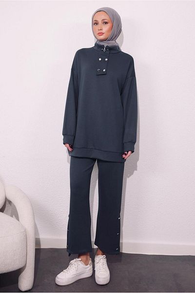 TRENDTESETTÜR Women's Gray Knitted Trousers Set - t 9064