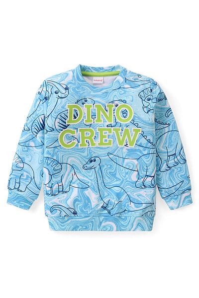 Babyhug Cotton Knit  Full Sleeves T-Shirt & Lounge Pants Set With Dino Print - Blue