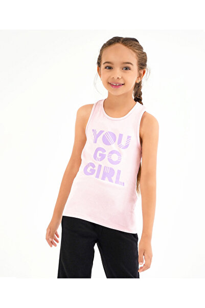 Primo Gino Sleeveless Racer Back T Shirt Go Girl Print - Pink