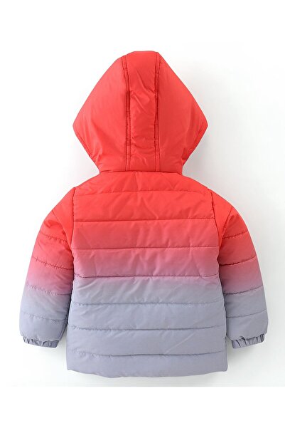 Babyhug Full Sleeves Woven Padded Hooded Jacket With Text Patch - Orange