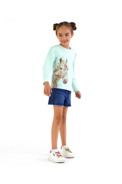 Primo Gino Cotton Elastane Full Sleeves T-Shirt With Digital Print & Sequins - Green