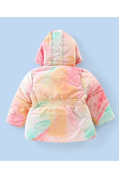 Babyhug Full Sleeves Hooded & Padded Jacket Tie Dye Print- Pink