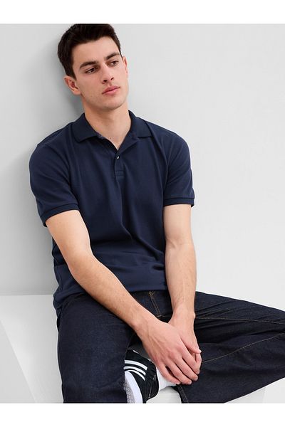 GAP Ανδρικό μπλουζάκι με γιακά πόλο Stretch Navy Blue