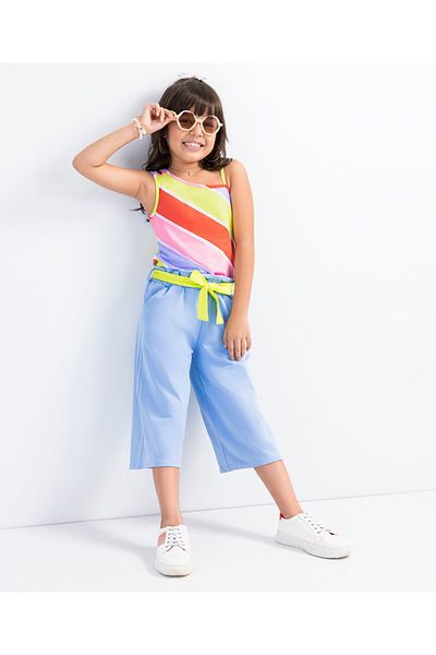 Ollington St. Ollington St. Sinker Knit Sleeveless Color Blocked Top & Culottes - Multicolor & Blue