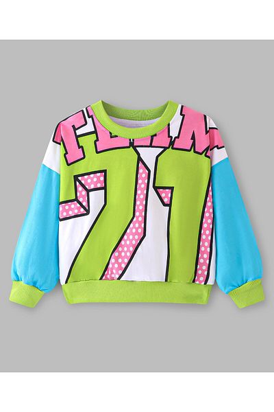 Ollington St. Ollington St. - 100% Cotton Knit Full Sleeves Sweatshirt & Lounge Pants Co-ord Set Text - Multicolor