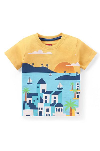Babyhug Single Jersey Knit Half Sleeves T-Shirt & Shorts Set Boat Print - Multicolor