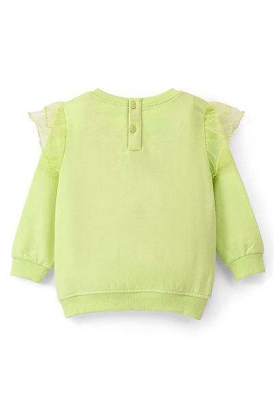 Babyhug Cotton Full Sleeves Butterfly Sweatshirt With Sequins & Mesh Frill Detailing- Lime Green